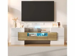 Clearance Mueble de TV con 4 puertas y 2 cajones - 145 x 30 x 51 cm - LEDs - Tablero de partículas - +Oro Mueble Tv