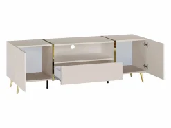 Vente-unique Mueble de TV con 2 puertas, 1 cajón y 1 nicho - Beige y Dorado - MARZIALO