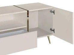 Vente-unique Mueble de TV con 2 puertas, 1 cajón y 1 nicho - Beige y Dorado - MARZIALO