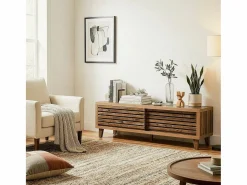 Calicosy Mueble de TV con 2 puertas correderas de lamas perforadas L140 cm - LIAM