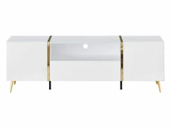 Hot Vente-unique Mueble de TV con 2 puertas, 1 cajón y 1 estante - Blanco brillo y dorado - MARZIALO Blanco / Dorado