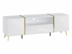 Hot Vente-unique Mueble de TV con 2 puertas, 1 cajón y 1 estante - Blanco brillo y dorado - MARZIALO Blanco / Dorado
