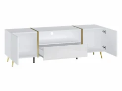 Hot Vente-unique Mueble de TV con 2 puertas, 1 cajón y 1 estante - Blanco brillo y dorado - MARZIALO Blanco / Dorado