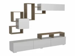 Vente-unique Mueble de TV con almacenaje - Natural claro y blanco - TALOLI II