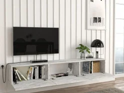 Online Vente-unique Mueble de TV de pared con 3 puertas - Efecto mármol - VIKILA Blanco