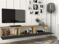 Hot Mueble de TV de pared con 3 puertas - Antracita y Natural Claro - VIKILA Mueble Tv