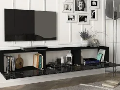 Best Vente-unique Mueble de TV de pared con 3 puertas - Color: Efecto mármol - VIKILA Negro