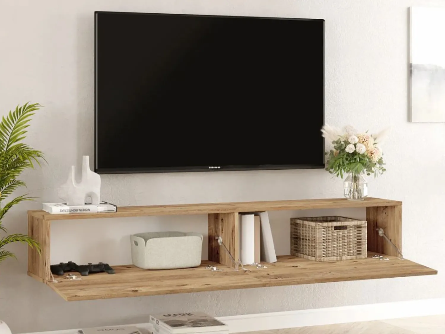 Vente-unique Mueble de TV de pared con 2 puertas - Luz natural - AUBEPINA