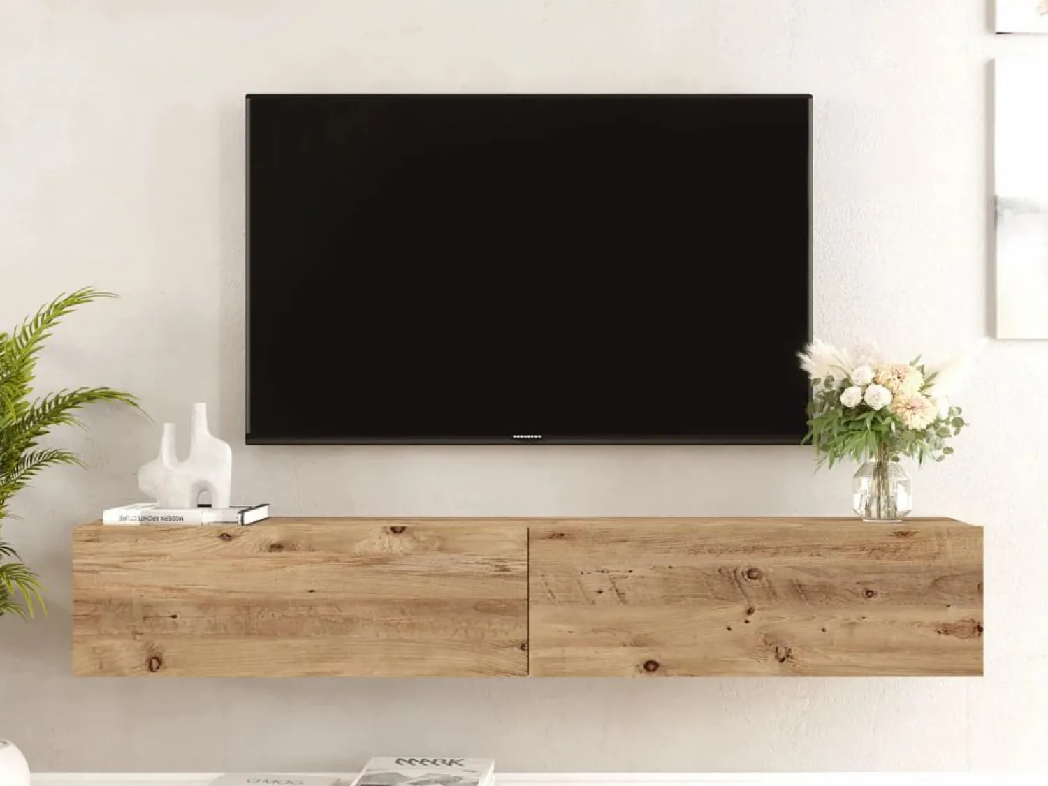 Vente-unique Mueble de TV de pared con 2 puertas - Luz natural - AUBEPINA