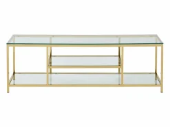 Discount Mueble de TV en vidrio templado y acero inoxidable - Transparente y Dorado - RIMALI Mueble Tv