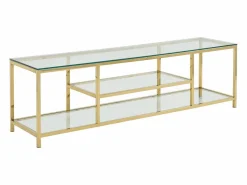 Discount Mueble de TV en vidrio templado y acero inoxidable - Transparente y Dorado - RIMALI Mueble Tv