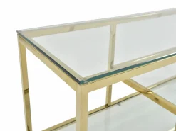Discount Mueble de TV en vidrio templado y acero inoxidable - Transparente y Dorado - RIMALI Mueble Tv