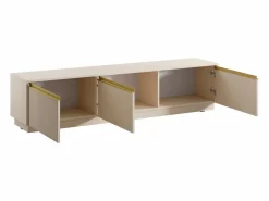 Best Vente-unique Mueble de TV flotante o de pie con 3 puertas de MDF - y Dorado - POSINIA Beige
