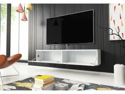 Best Mueble de TV moderno 140 cm para salón – 2 puertas sin tiradores, cuerpo mate / frentes brillo, de pie o colgante Mueble Tv