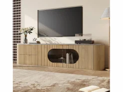 Sale Mueble de TV moderno aspecto madera - 172x38x45,5 cm - 2 puertas y 2 cajones - Tablero efecto mármol - MDF - Natural Mueble Tv