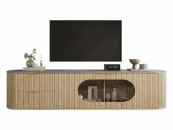 Sale Mueble de TV moderno aspecto madera - 172x38x45,5 cm - 2 puertas y 2 cajones - Tablero efecto mármol - MDF - Natural Mueble Tv