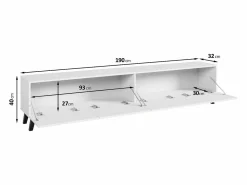 Hot Mueble de TV moderno de 190 cm grafito /roble wotan con patas para salón, frentes MDF fresados en espiga Negro