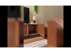 Mueble de TV moderno de 75", con gran espacio de almacenamiento, consola multimedia de 240 cm, para salón y dormitorio, color nogal