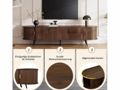 Merax Mueble de TV ovalado con rayas verticales - 180 x 40 x 45 cm - con 4 cajones + 2 puertas correderas - MDF - nogal oscuro