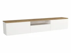 Outlet Vente-unique Mueble de TV suspendido con 3 puertas y 1 hueco - Blanco y natural - LOTULA Color natural claro / Blanco