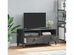 Best Mueble de TV VIKEN de madera maciza de pino gris antracita Mueble Tv