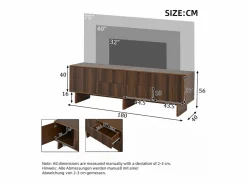 Online ModernLuxe Mueble de TV 180x40x56 cm - 4 cajones y 2 puertas - diseño ondulado - tableros de partículas - color nogal oscuro Marru00f3n