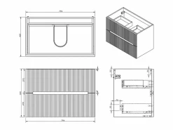 Vente-unique Mueble de un solo lavabo suspendido rayada, L120 cm, PAVANI