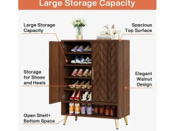 Discount Mueble de zapatos con 2 puertas, mueble de almacenamiento de zapatos de 6 niveles, separadores ajustables, para el recibidor, salón, marrón Zapatero|Mueble De Almacenaje