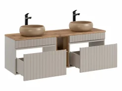 Mueble doble lavabo 140 cm 2 nichos Zelie Cachemira y Madera Mueble De Baño Con Doble Lavabo