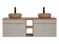 Mueble doble lavabo 140 cm 2 nichos Zelie Cachemira y Madera Mueble De Baño Con Doble Lavabo