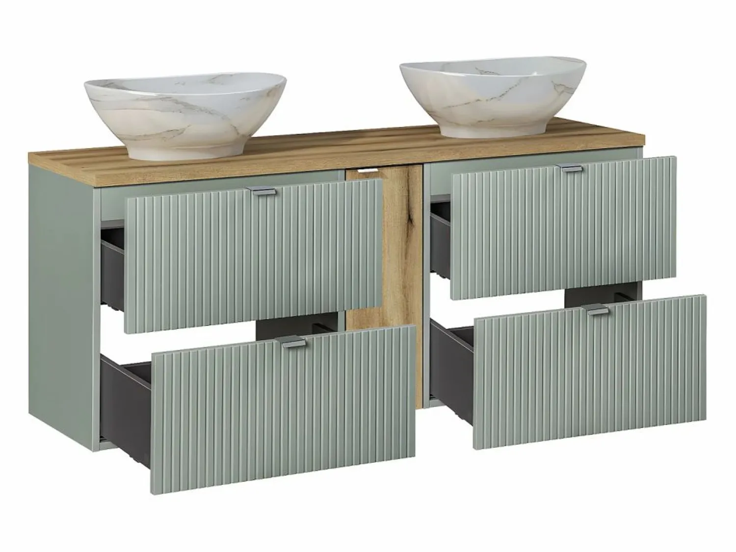 New Mueble doble lavabo 140cm 4 cajones Jade y Madera Mueble De Baño Con Doble Lavabo