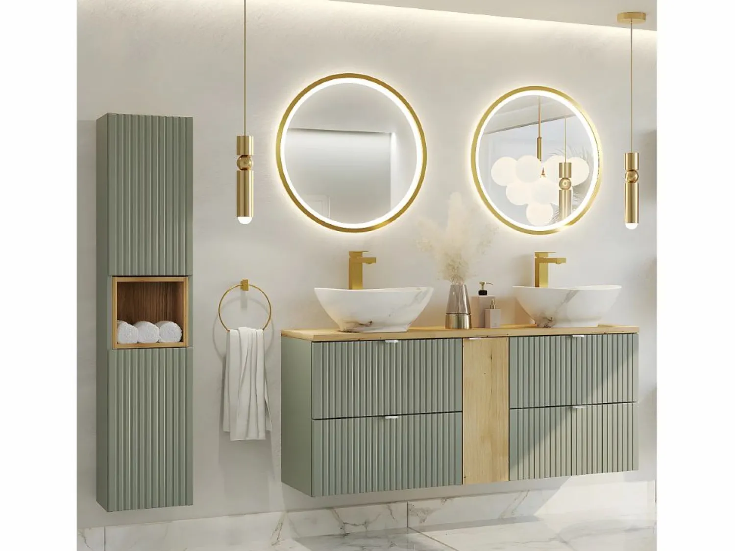New Mueble doble lavabo 140cm 4 cajones Jade y Madera Mueble De Baño Con Doble Lavabo