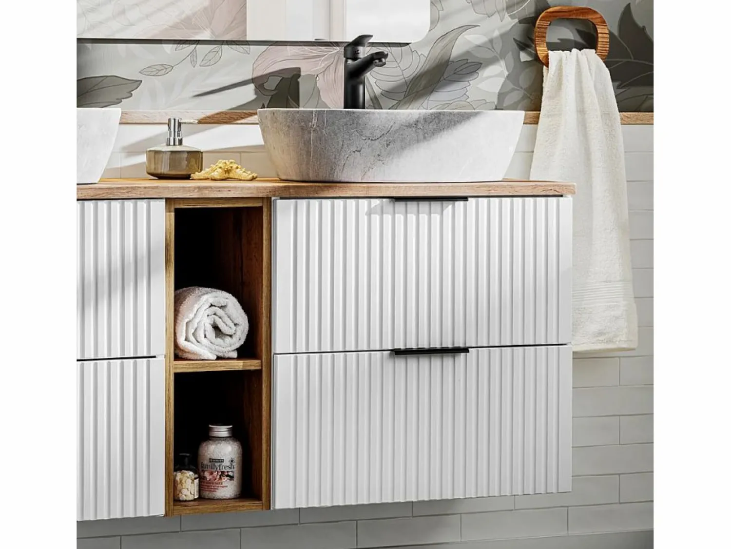 Hot Mueble doble lavabo 140cm 2 nichos Adriel Mueble De Baño Con Doble Lavabo