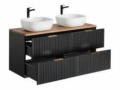 Sale Mueble doble lavabo 120cm Adriel Negro y Madera Mueble De Baño Con Doble Lavabo
