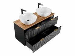 Sale Mueble doble lavabo 120cm Adriel Negro y Madera Mueble De Baño Con Doble Lavabo