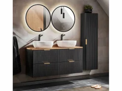 Sale Mueble doble lavabo 120cm Adriel Negro y Madera Mueble De Baño Con Doble Lavabo