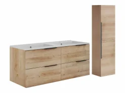 Vente-unique Mueble doble lavabo con columna - Acabado natural claro - 120 cm - NISAYA