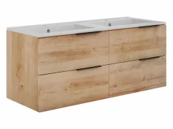 Vente-unique Mueble doble lavabo con columna - Acabado natural claro - 120 cm - NISAYA