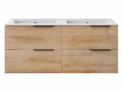 Vente-unique Mueble doble lavabo con columna - Acabado natural claro - 120 cm - NISAYA