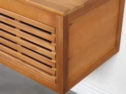 Vente-unique Mueble doble lavabo de madera de acacia y espejos - 130 cm - PENEBEL Color natural oscuro