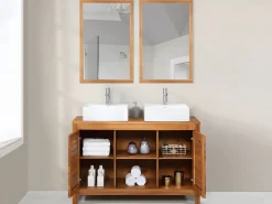 Best Vente-unique Mueble doble lavabo de madera de acacia - 130 cm - 2 espejos 90 x 60 cm - PULUKAN Color natural oscuro