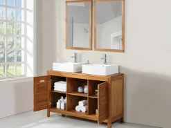 Best Vente-unique Mueble doble lavabo de madera de acacia - 130 cm - 2 espejos 90 x 60 cm - PULUKAN Color natural oscuro