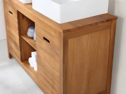 Best Vente-unique Mueble doble lavabo de madera de acacia - 130 cm - 2 espejos 90 x 60 cm - PULUKAN Color natural oscuro