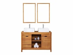 Best Vente-unique Mueble doble lavabo de madera de acacia - 130 cm - 2 espejos 90 x 60 cm - PULUKAN Color natural oscuro