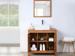 Hot Mueble doble lavabo de madera de acacia - 90 cm - 1 espejo - 60 x 60 cm - PULUKAN Conjunto De Baño