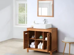 Hot Mueble doble lavabo de madera de acacia - 90 cm - 1 espejo - 60 x 60 cm - PULUKAN Conjunto De Baño