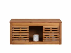 Clearance Mueble doble lavabo de madera de acacia y espejo - 90 cm - PENEBEL Conjunto De Baño