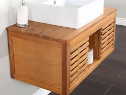 Clearance Mueble doble lavabo de madera de acacia y espejo - 90 cm - PENEBEL Conjunto De Baño