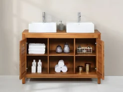 Vente-unique Mueble doble lavabo de madera de acacia - Mueble de baño - 130 cm - PULUKAN