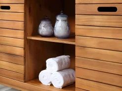 Vente-unique Mueble doble lavabo de madera de acacia - Mueble de baño - 130 cm - PULUKAN